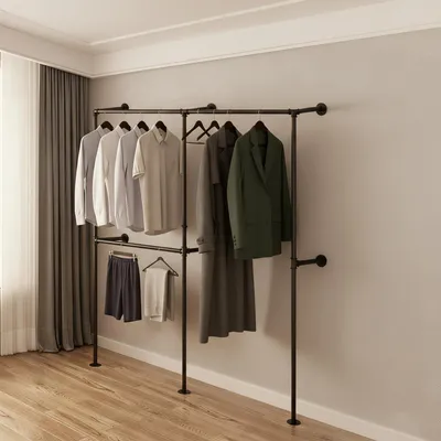 Kleiderstange Wandmontage 210x180 cm 3 Stangen 300 kg schwarz