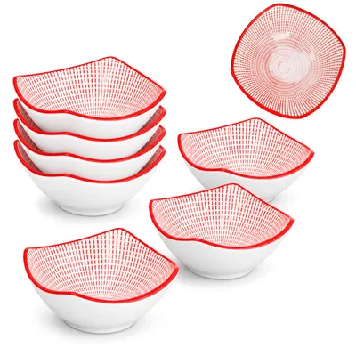 Zdjęcie produktu dla com-four® 8 ceramicznych miseczek do przekąsek - małe miseczki - czerwone/białe