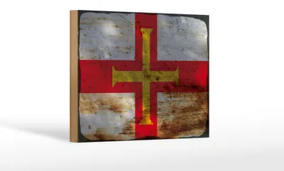Produktbild von Holzschild Flagge Guernsey 18x12 cm Flag of Guernsey Rost Dekoration