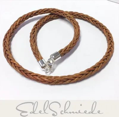 Produktbild von Edelschmiede925 geflochtenes Lederkette braun mit 925/- Silber Verschluß 50cm