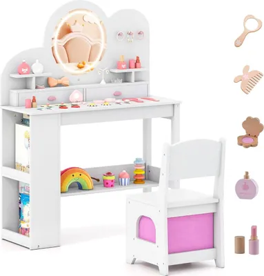 Produktbild von Kinderschminktisch-Set mit Beleuchtung, Spiegel und Stuhl