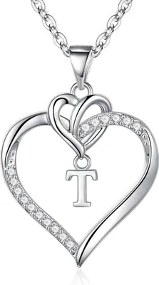 Produktbild von TINGN Herz Damen Halskette 14K Gold/Weißgold Vergoldet Zirkonia Buchstaben - Silber