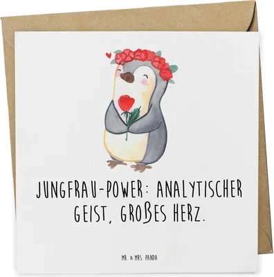Produktbild von Mr. & Mrs. Panda Klappkarte Jungfrau Astrologie - Weiß - Geschenk, Geburtstagsgeschenk, faltkarte, Glückwunschkarte, Sternzeichen, Tierkreiszeichen, doppelkarte