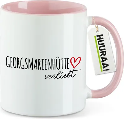 Produktbild von Huuraa Kaffeetasse Georgsmarienhütte verliebt 330ml Rosa Keramik Kaffeebecher Geschenkidee