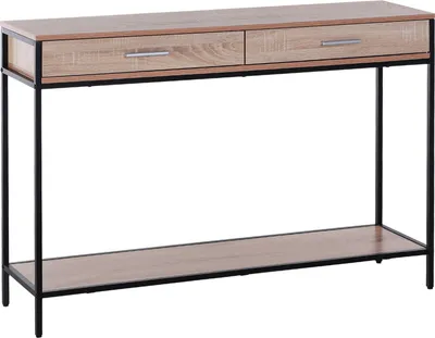 Produktbild von HOMCOM Konsole fš¹r Flur, Flurm?bel im Industriestil mit Schubladen und Stahlkonstruktion fš¹r Eingangsbereich, Flur, 120 x 30 x 81,5 cm, Eiche