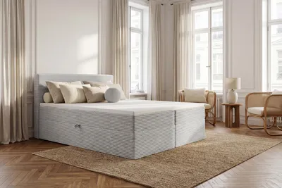 Produktbild von TRADA Boxspringbett TILIA 140×200 mit TOPPER mit Bettkasten Bonell H3 Grau