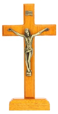 Kruzifix aus Buchenholz und Metall, 19,5 cm, religiöse Dekoration