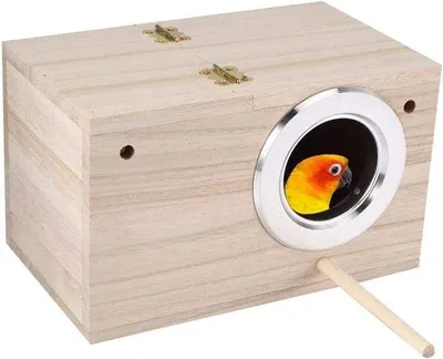 Produktbild von Famanu Holz-Nistkasten für kleine Vögel - Geeignet für Papageien und Finken - Mit Stange