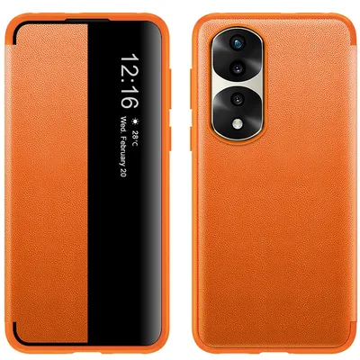 Obrázek produktu pro Pouzdro pro Honor 70 Pro tenkéPolyuretankožené klopové pouzdro s okénkem pro zobrazení Pomerančový