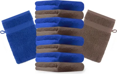 Produktbild von Betz 10 Stück Waschhandschuhe 16x21 cm PREMIUM 100% Baumwolle  Farbe: royalblau und nussbraun