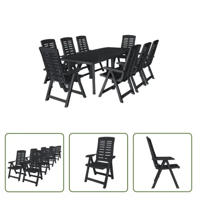 Immagine prodotto di The Living Store Set da pranzo da giardino in plastica 9 pezzi antracite