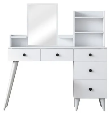 Image de Coiffeuse Table de maquillage avec miroir en Bois MDF blanc - L 125 × P 40 × H 93,8 cm