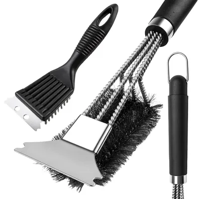Image de Brosse de nettoyage pour grill avec grattoir, 31 x 7 cm, en acier