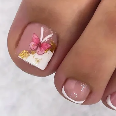 Produktbild von GKA Künstliche Fußnägel Zehennägel F9 kurz klar weiß Schmetterling 24p zum Aufkleben press on Nails Klebepads mit Kleber Nagelfeile Nägel Kunstnägel