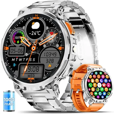 Smartwatch mit Telefonfunktion,1.85'' HD 730mAh Lange Akkulaufzeit,LED Taschenlampe,IP68 Wasserdicht Fitnessuhr mit 100+ Sportmodi für Android iOS