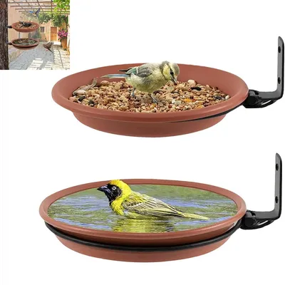 Produktbild von 2er Set Vogeltränke & Futterspender, hängend für Balkon Geländer, wetterfestes Vogelbad für Wildvögel, frostbeständig Garten & Balkon