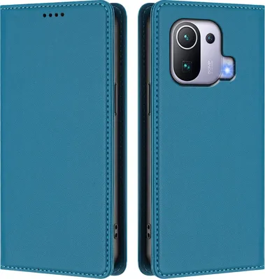 Image de Étui en cuir pour Xiaomi Mi 11 Pro, étui à rabat magnétique en cuirPolyuréthaneavec support, bleu lac