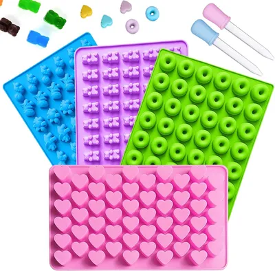 Produktbild von 4 Stück Gummibärchen Selber Machen mit 2 Pipetten, Gummibärchen Form, Bonbon Formen Silikon,Silikonform Gummibärchen,Bonbonform Silikon für Süßigkeiten,Gelee,Schokolade