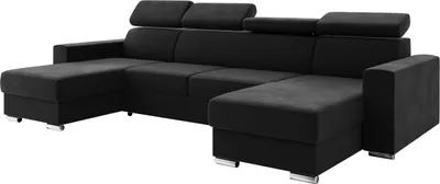 Produktbild von MEBLINI Schlafcouch mit Bettkasten - Ecksofa mit Schlaffunktion - Sofa mit Relaxfunktion und Kopfstützen - Couch U-Form - Eckcouch - Wohnlandschaft - VOSS - 306x168x79cm - Schwarz Samt
