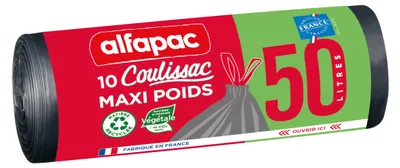 Productafbeelding van Alfapac Coulissac vuilniszakken, duurzaam, 50 liter, 10 stuks (1 stuk)