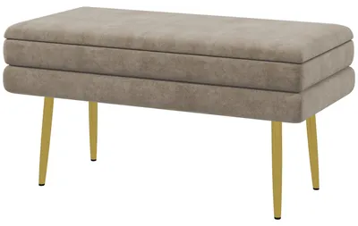 Produktbild von Nachttischbank mit Stauraum, 30 l, samtbezogen, mit Stahlbeinen, 79,5 x 37,5 x 43 cm, Beige