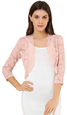 Immagine prodotto di Top elegante con maniche a 3/4 in pizzo floreale, colore rosa chiaro, per donna