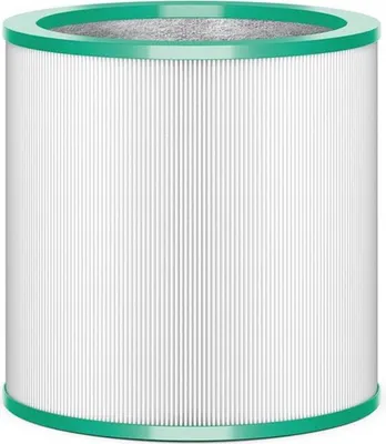 A cylindrical air filter with a green top and bottom rim, set against a white background.