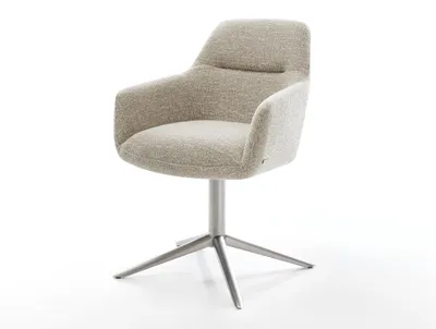 Immagine prodotto di DELIFE sedia girevole Pejo-Flex tessuto intrecciato Base Soft Beige acciaio inox Funzione dondolo girevole a 360° Nucleo a molle tascabili