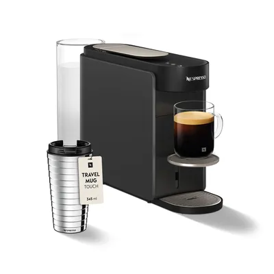 Produktbild von NESPRESSO DELONGHI Vertuo Up Grau Kapselmaschine + Travel Mug Touch Thermobecher | Vielseitiger Kaffeegenuss für Zuhause & unterwegs | ENV200.GY