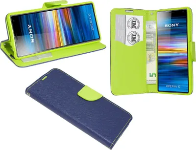 Image de cofi1453® Housse livre "Fancy" compatible avec SONY XPERIA 10 Housse téléphone portable Etui portefeuille Housse de protection avec fonction support, porte carte Bleu-Vert
