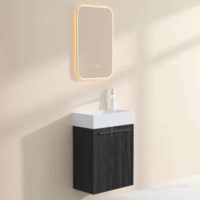 Produktbild von doporro Badmöbelset Waschbecken-Unterschrank für Gäste-WC 46cm in Anthrazit matt Design Waschplatz Wandmontage inkl. LED-Spiegel Pisa02