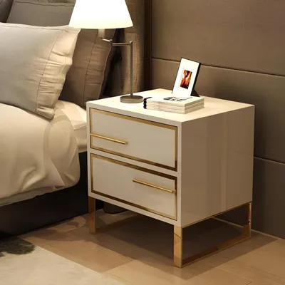 Productafbeelding van Nachtkastje, console, bijzettafeltje, slaapkamer, metaal, glanzend, tafels, consoles, design