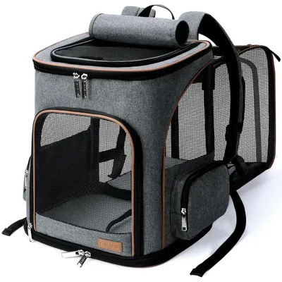Image de Sac à dos pour animaux extensible - Pliable - Léger - Laisse de sécurité - 2 tapis pour animaux
