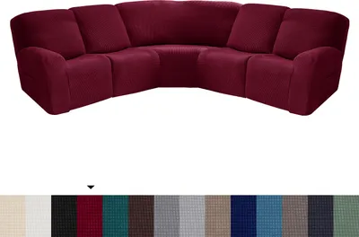 Produktbild von 7-teilige Ecksofa Abdeckungen für 5-Sitzer, Ecksofa-Abdeckung, weicher Stretch rutschfeste Möbelschutz Liegesofabezüge, Bordeaux