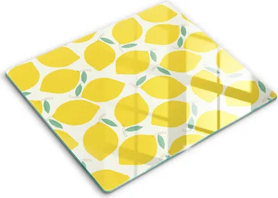 Zdjęcie produktu dla Deska kuchenna – 60 cm x 52 cm - Szklana deska do krojenia - Szkło hartowane – Antypoślizgowa - Rysunkowe Cytryny