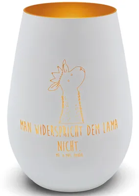 Produktbild von Mr. & Mrs. Panda Laterne Lamakopf König - Weiß - Geschenk, Mama, Papa, Abitur, Lama, Chef, Teelichthalter Glas, Windlicht, Kerzenhalter