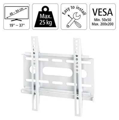 Produktbild von Hama LCD/PL/LED Wall Bracket, 25 kg, Weiß, Edelstahl, 280 mm, 20 mm, 140 mm