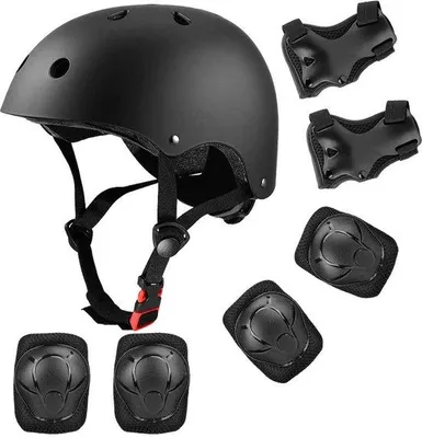 Produktbild von Famanu Schutzausrüstung für Kinder - Helm und Schützer für Jungen und Mädchen - Ellbogen, Handgelenk, Knie