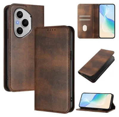 Obrázek produktu pro Pouzdro pro Honor 400, vintage kožené pouzdro s RFID ochranou, přihrádkami na karty, stojánkem Hnědý