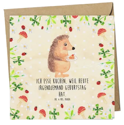 Produktbild von Mr. & Mrs. Panda Grußkarte Igel Kuchenstück - Naturpapier - Geschenk, doppelkarte, Essen Spruch, Geburtstagskuchen, Glückwunschkarte, faltkarte, Kuchen, Torte, Klappkarte
