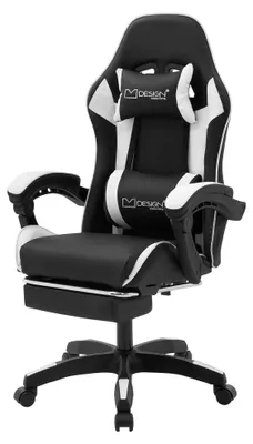 Immagine prodotto di Sedia da gaming ergonomica, bianca, in ecopelle, con braccioli regolabili e capacità di carico fino a 200 kg