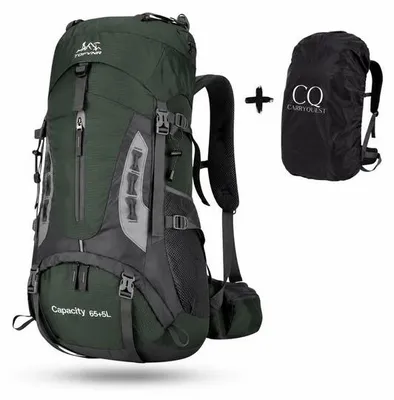 Productafbeelding van CarryQuest® - Rugzak 70 liter, nylon, met regenhoes, drinkreservoir, schoenvak, groen
