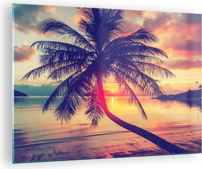Produktbild von Bilder auf glas - Meer Strand Palme - 70x50cm - Glasbilder - Wandbilder - Kunstdruck - zum Aufhängen bereit - Wanddekoration aus Glas - Glas Bilder - Wandbild auf Glas - Einteilig - GAA70x50-3925