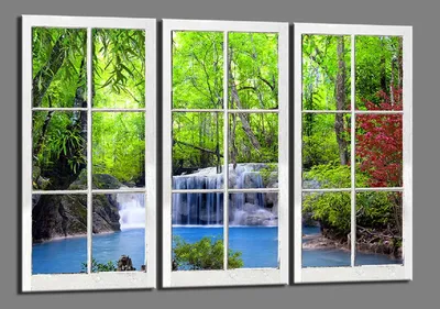Produktbild von 4404 Fensterblick Wasserfall Leinwandbild 120x80 cm