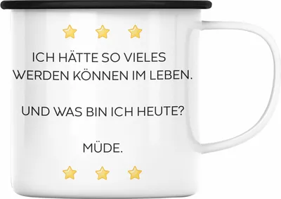 Produktbild von Trendation - Lustige Emaille Tasse mit Spruch für Frauen Männer Arbeit Büro Lustig Emaille Tassen Becher mit Sprüchen Kollegin Geschenk Sarkasmus Müde Montag (Schwarz)