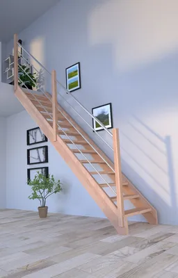 Produktbild von Holztreppe Mykonos Gerade-Buche-Holz-Edelstahl Geländer-links-ohne Setzstufen