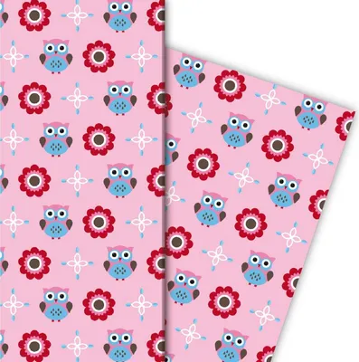Produktbild von Süßes Geschenkpapier mit Eulen, rosa - G4842, 32 x 48cm