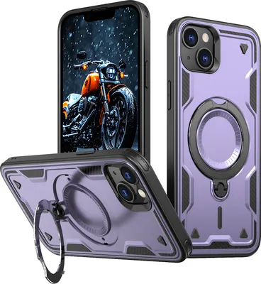 Image de Etui double couche pour iPhone 14 Plus/iPhone 15 Plus, étui de protection militaire magnétique avec anneau métallique et support Violet