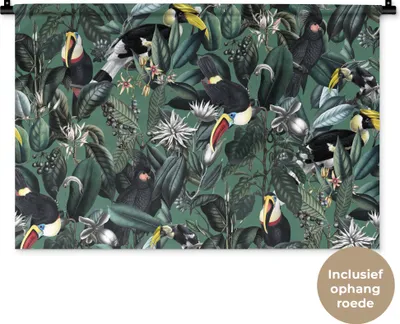 Produktbild von MuchoWow® Wandteppich Wandbehang Blumen - Vogel - Blätter 90x60 cm Tapisserie Dekoration Wandtuch - Wandskulpturen - Bildteppich