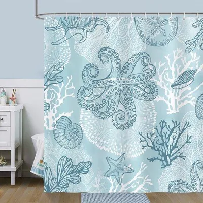 Produktbild von Unyqoos® Duschvorhang Ozean‑Motiv, wasserdicht & schimmelresistent | 100% Polyester, 180×180 cm, blau, mit 12 Kunststoffhaken & verstärkten Metallösen